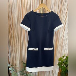 Tommy Hilfiger Navy and White Shift Dress short sleeves with faux pockets